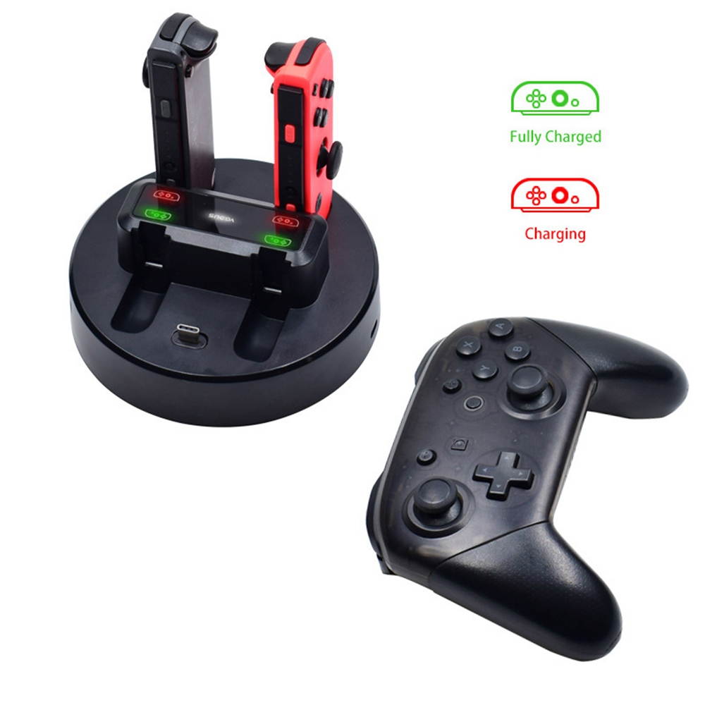Nintendo Switch Charger Charging Station, 4 in 1 Nintendo Switch Joycon Controller Charger Charging Dock Stand with Type C Charging Cable