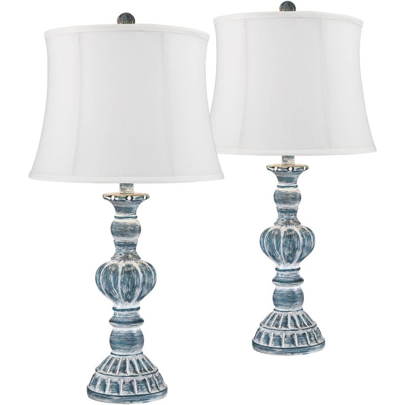 Regency Hill Tanya Blue Wash Cream Shade Table Lamps Set of 2