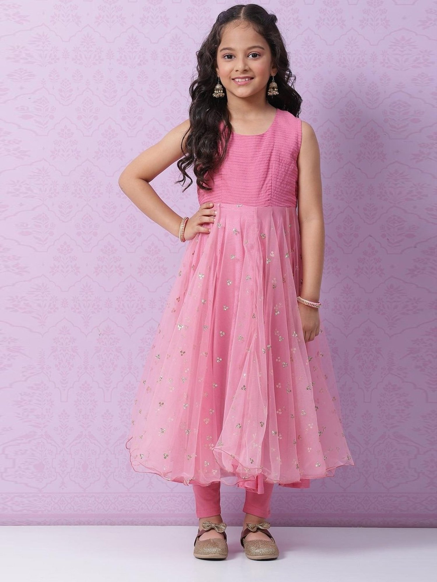 Biba Kids Yellow & Pink Embroidered Kurta Set