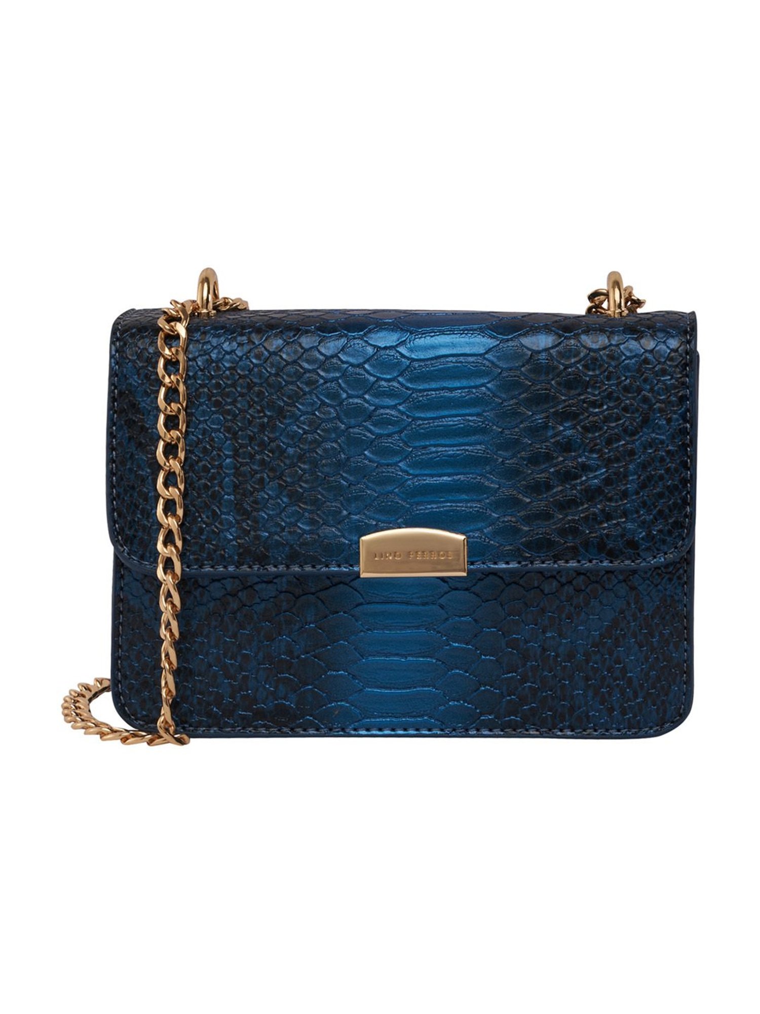 Lino Perros Blue Snake Skin Textured Medium Shoulder Bag