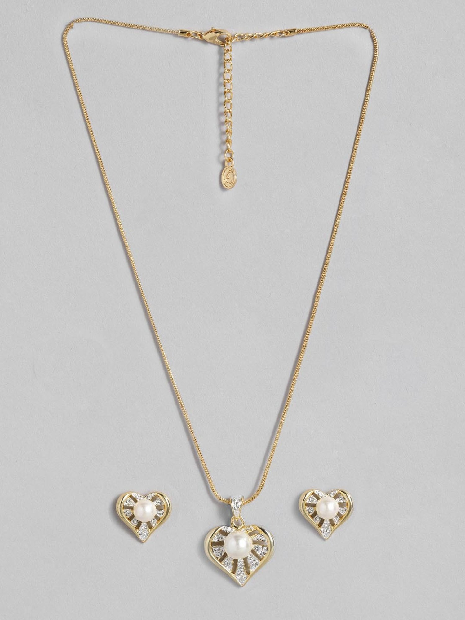 Estele Gold & Rhodium-Plated Heart-Shaped Pendant Set with Pearl and Crystals for Women
