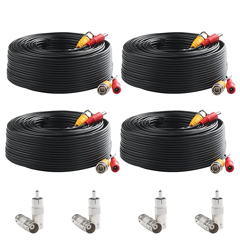 BNC Video Power Cable 4 Pack 100 Feet PreMade AllinOne Video Security Camera Cable Wire with Eight Connectors for CCTV DVR Surveillance System