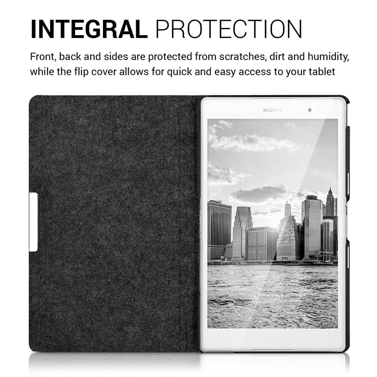 kwmobile Case Compatible with Sony Xperia Tablet Z3 Compact - Slim Book Style Tablet Cover with Stand Feature - Dark Grey