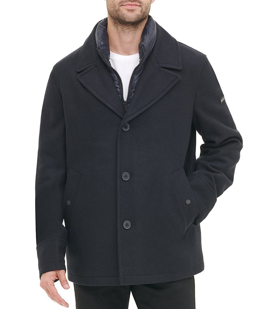 DKNY Long-Sleeve Nylon Quilted-Bib Wool-Blend Peacoat