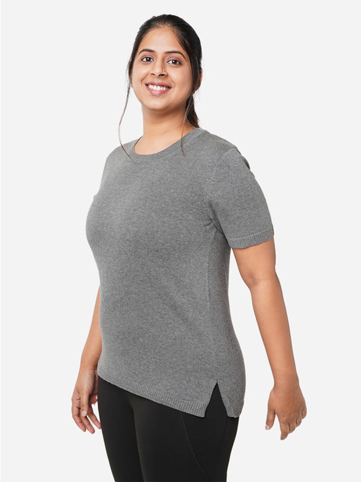 BlissClub Grey At-Ease Cotton Knit Top