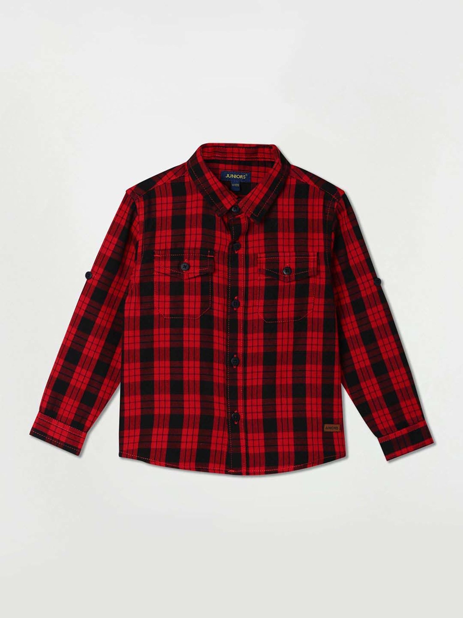 Juniors by Lifestyle Kids Red & Black Cotton Chequered Full Sleeves Shirt