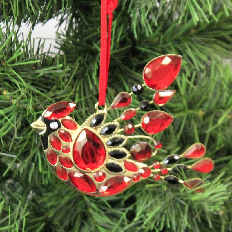 Holiday Ornament 3.5" Cardinal With Stones Christmas Red Bird  -  Tree Ornaments