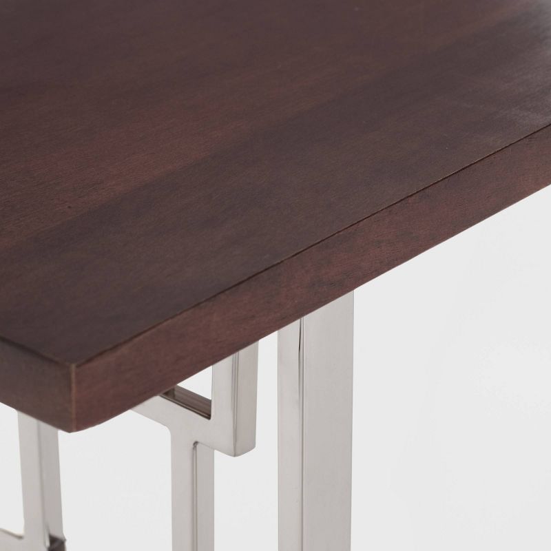 Lennox Contemporary Wood and Silver Metal Bench Dark Walnut Brown - Adore Decor