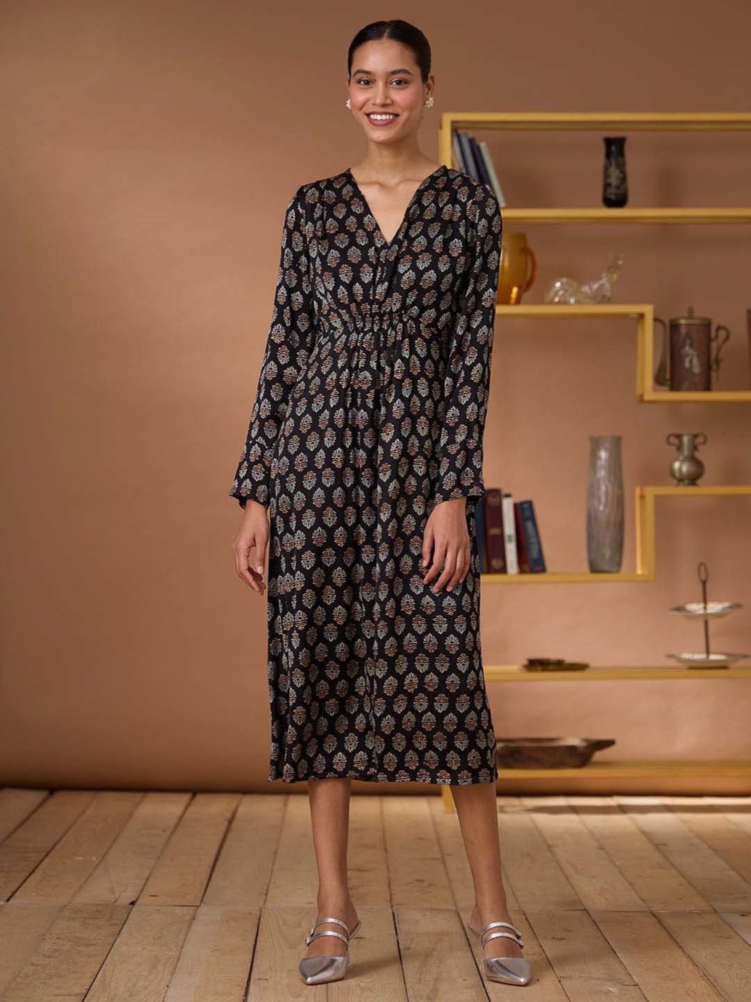 Okhai Black Printed Ethnic Dress