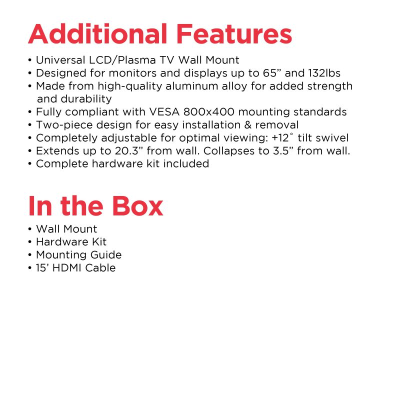 19"-80" Full-Motion Articulating, Tilt/Swivel TV Wall Mount