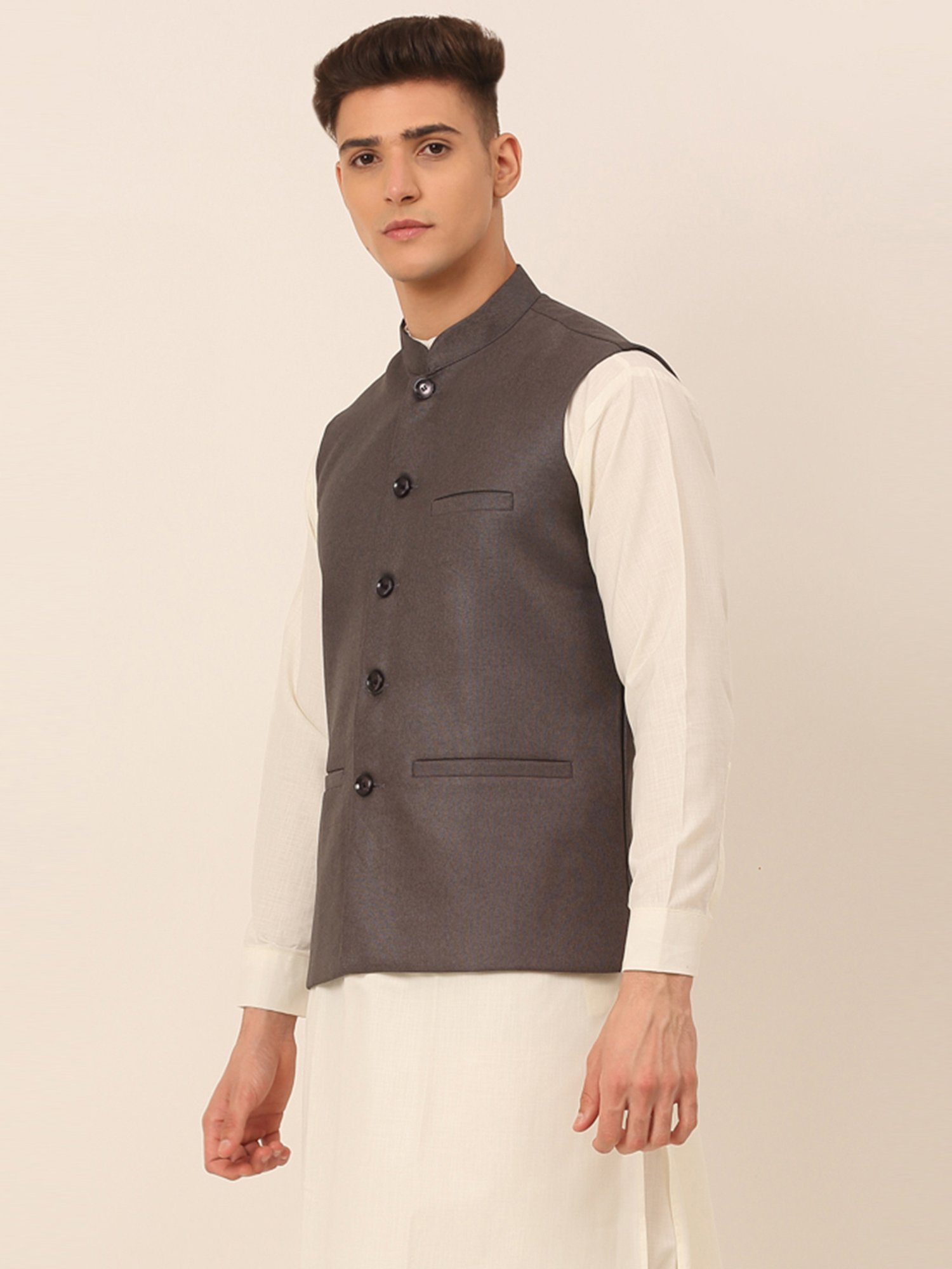 Jompers Black Regular Fit Nehru Jackets