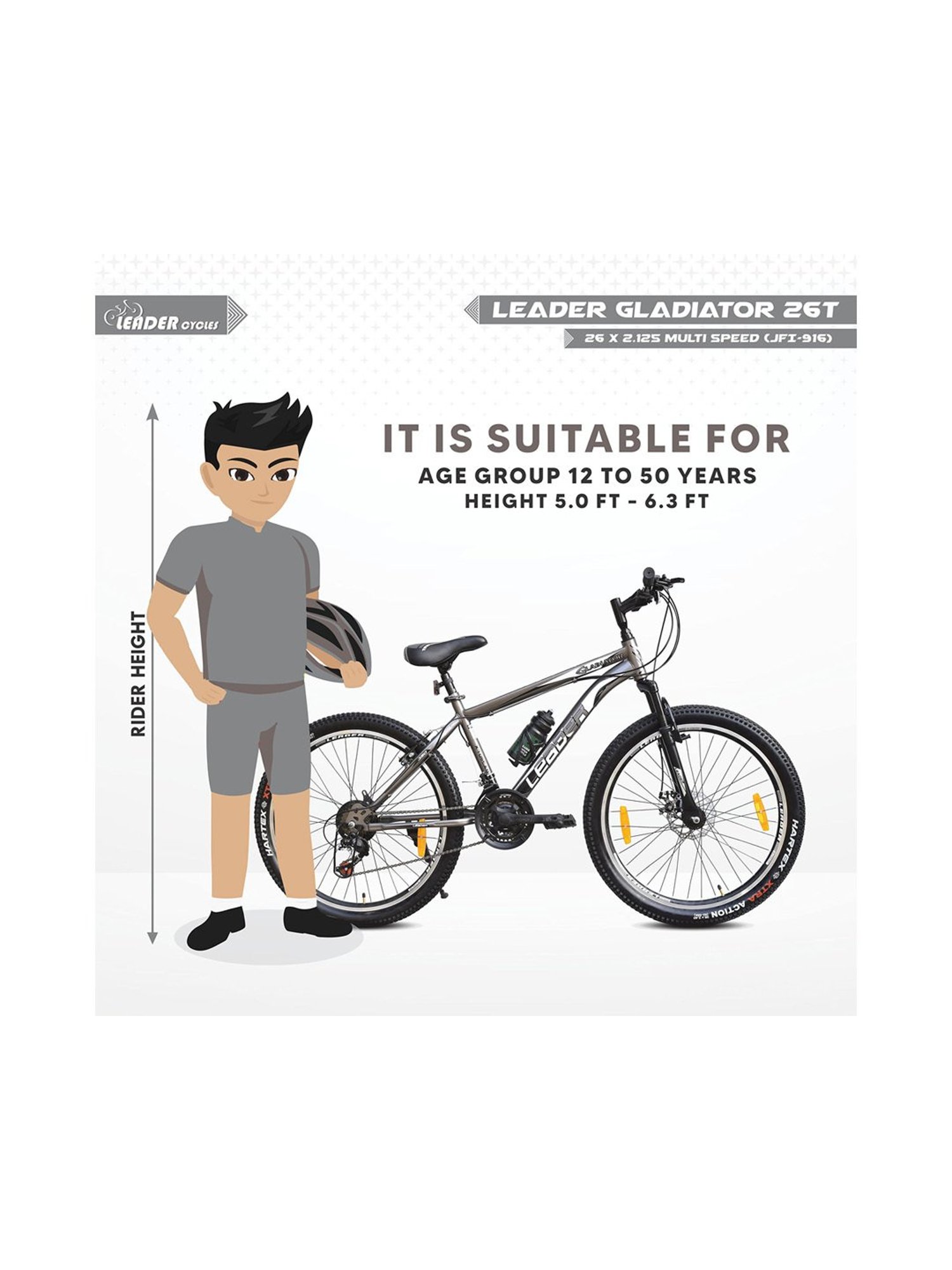 Leader Gladiator Bicycles (Grey) Size - 26T