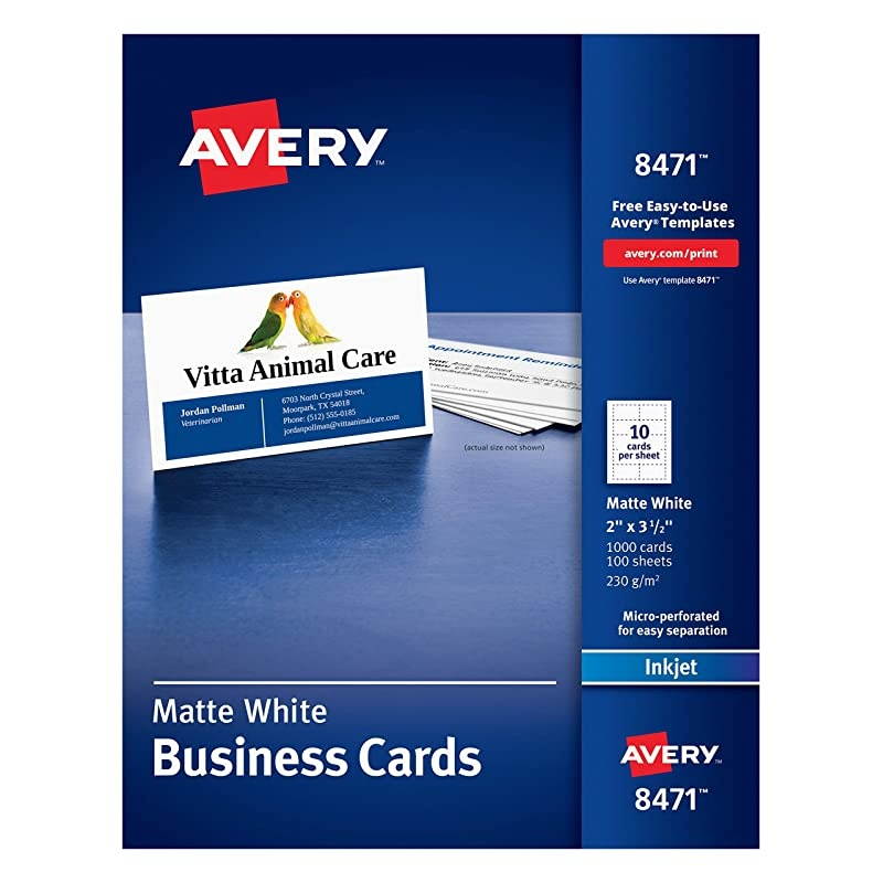 2 x 35 Business Cards Sure Feed Technology for Inkjet Printers 1000 Cards 8471 Matte White
