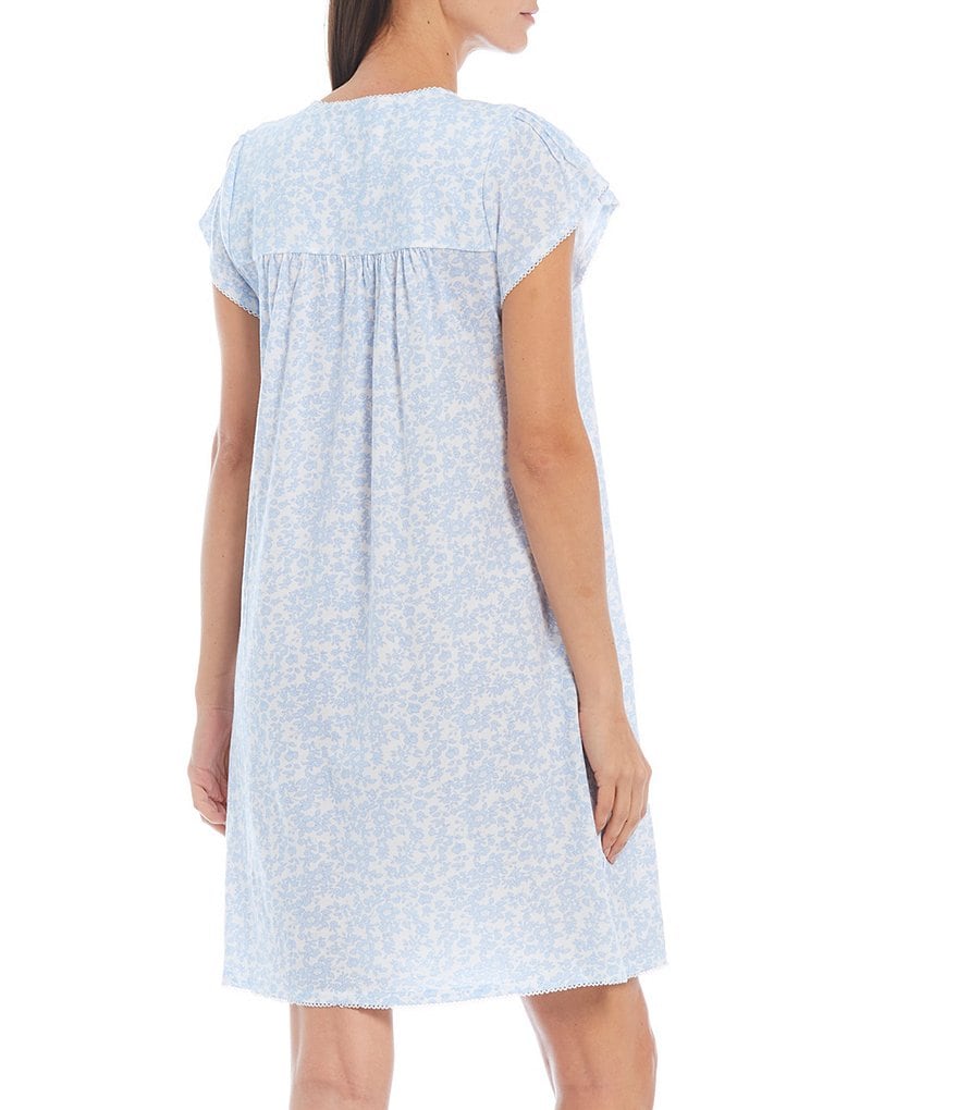 Miss Elaine Silky Knit Short Sleeve Square Neck Floral Print Short Nightgown