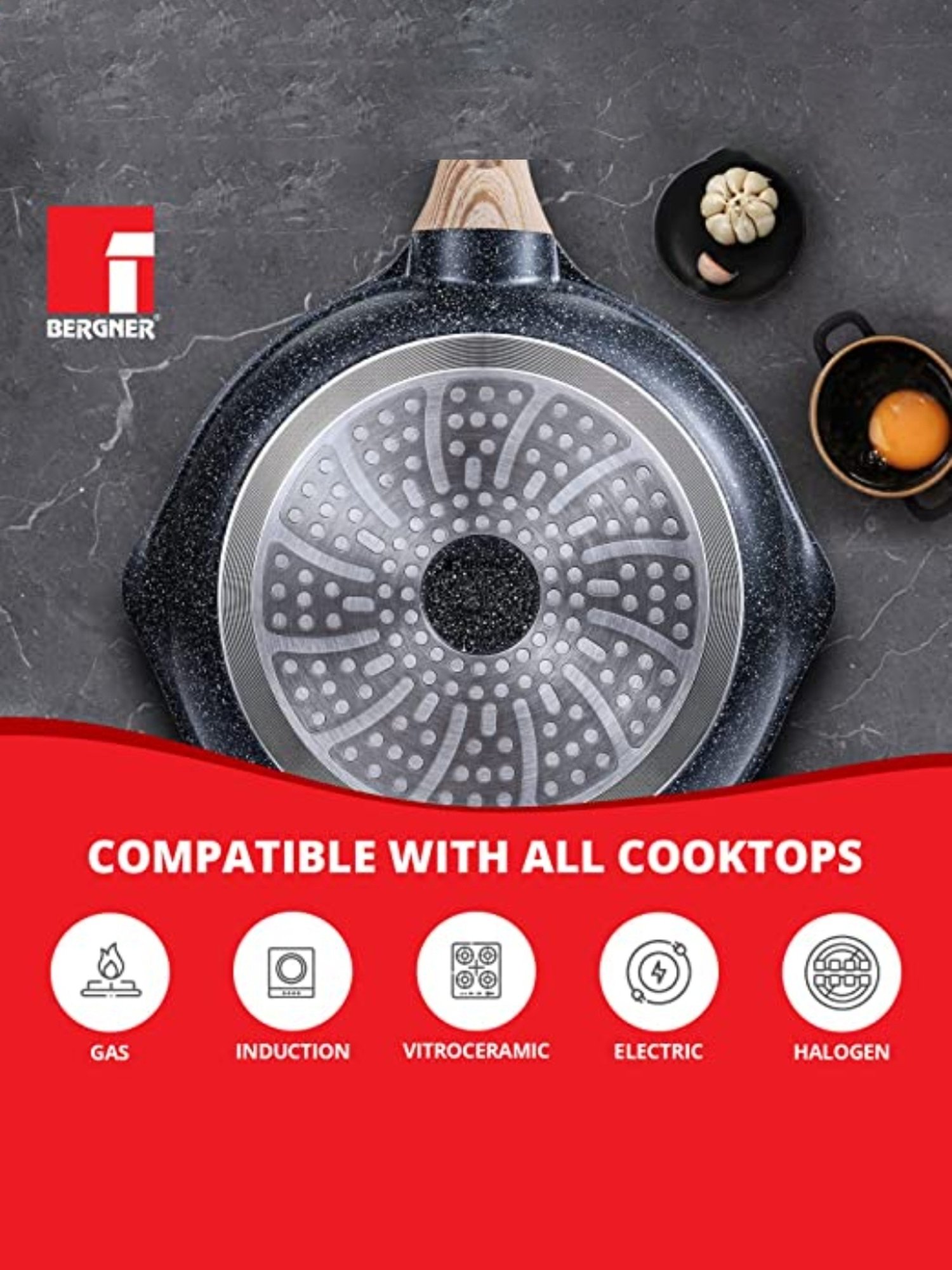 Bergner Grey Triply Marble Induction Base Frypan - 20cm (1.2L)