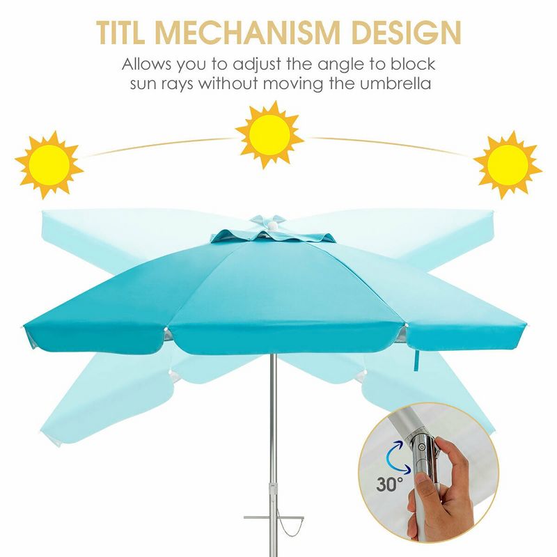 Costway 6.5FT Patio Beach Umbrella Sun Shade Tilt W/Carry Bag Blue