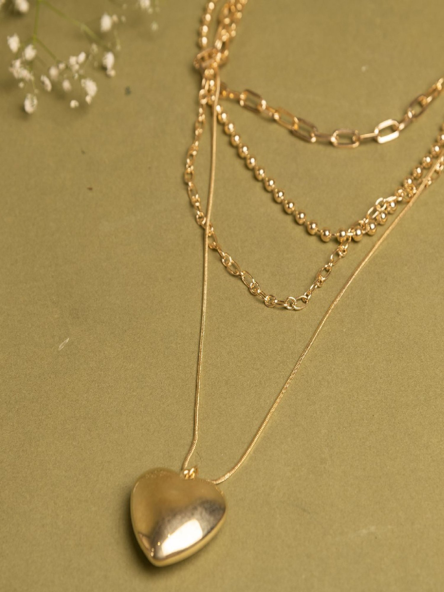 Jewelz Golden Heart Pendant Multi-Layered Necklace for Women