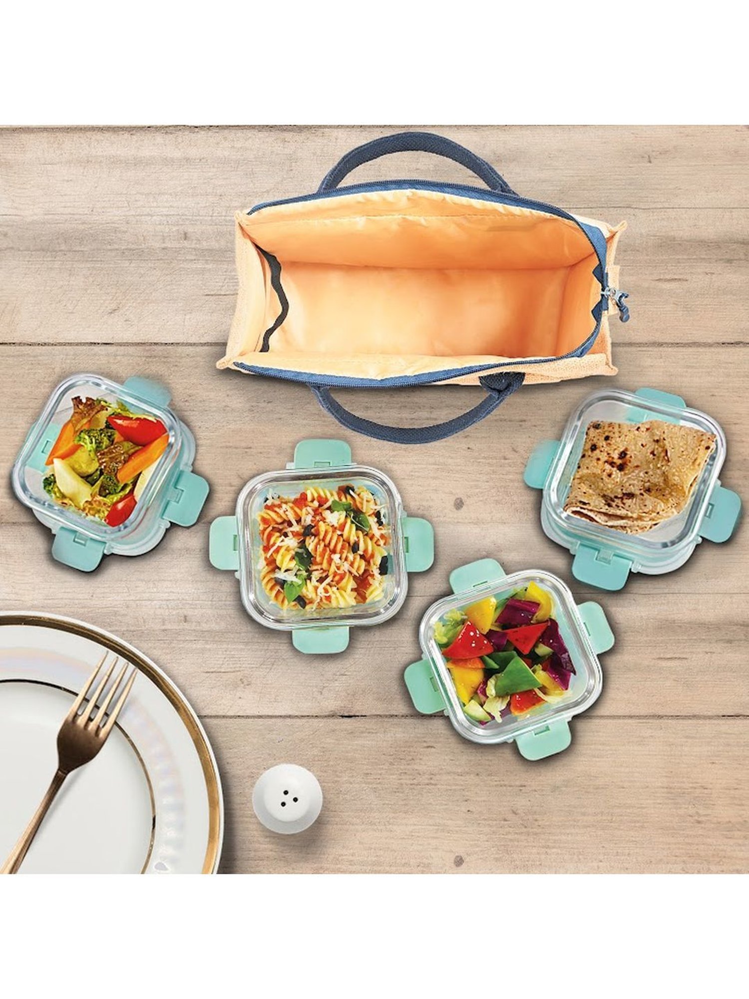 Borosilicate Glass Lunch Box Microwave Oven Safe with Detachable Lock and Jute Tiffin Bag