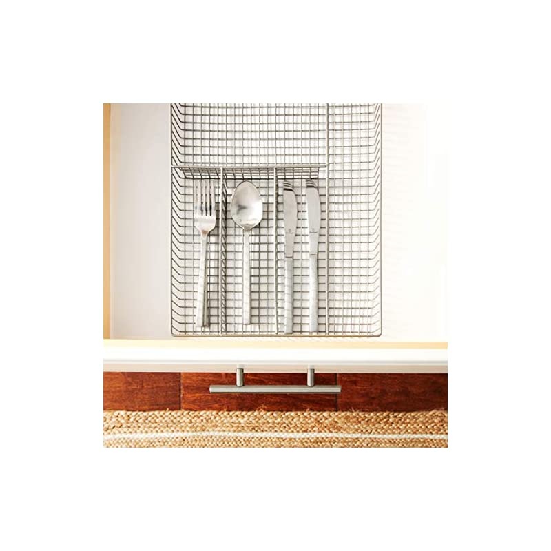 Grid Large Modern Farmhouse Organizer & Utensil Holder, Rustic Kitchen Storage & Cutlery Tray, Silverware Drawer Organizer, Satin Nickel