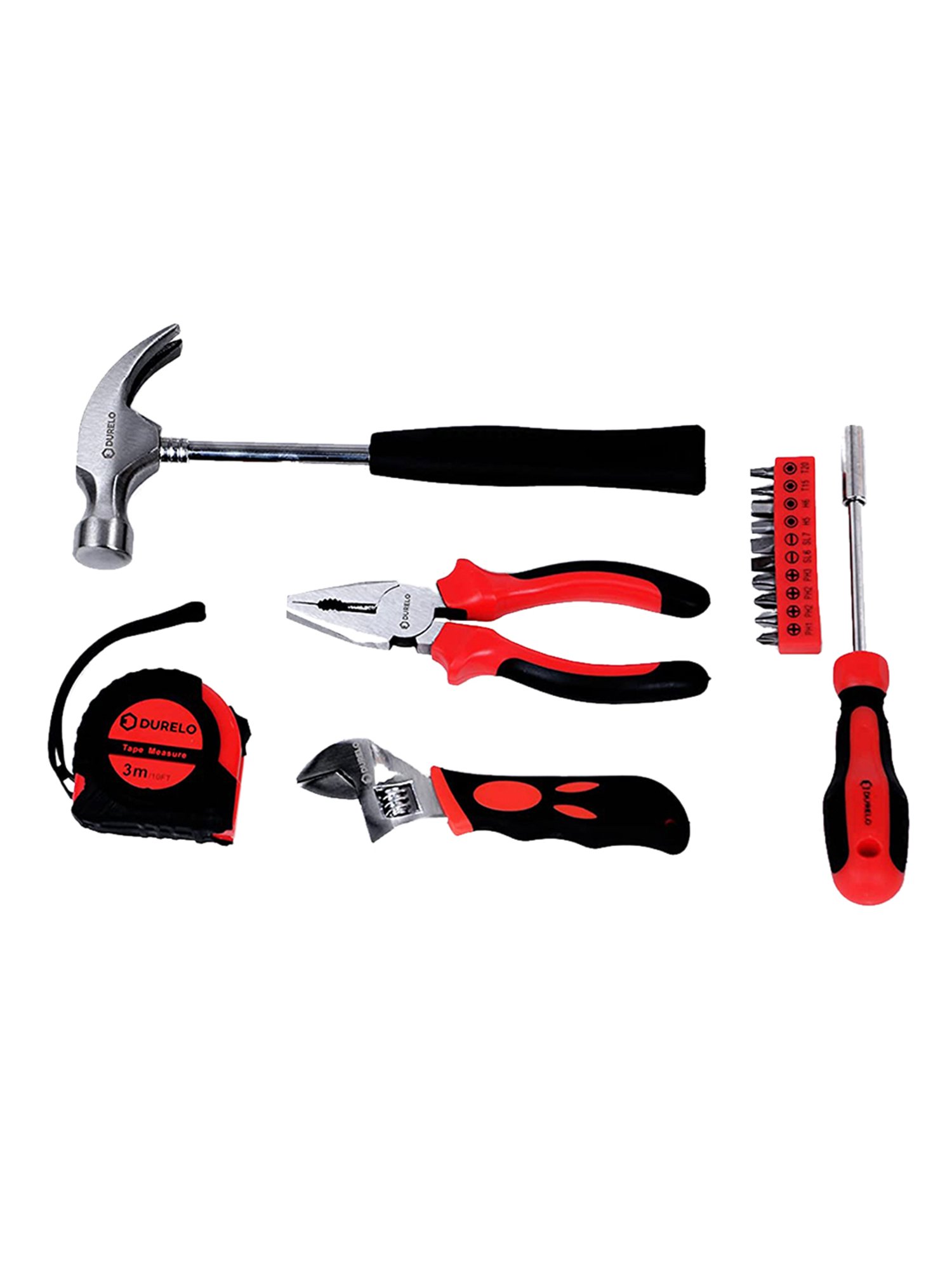 DURELO HTK-15 Hand Tool Kit 15-Pieces (Red)