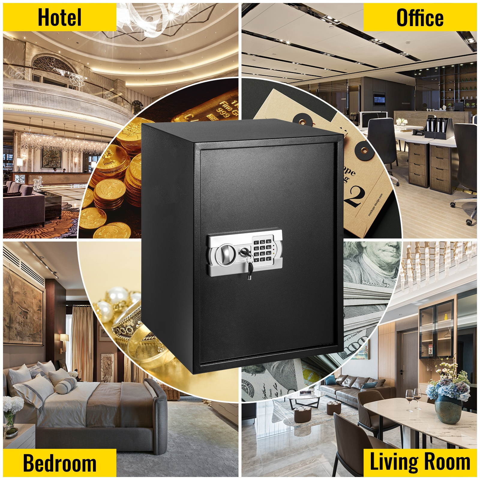 VEVOR Security Safe 2 Cubic Feet Electronic Safe Box with Electronic Code Lock Digital Safe Box with Two Override Keys Safes Electronic Carbon Steel Material Money Safe for Home, Hotels and Offices