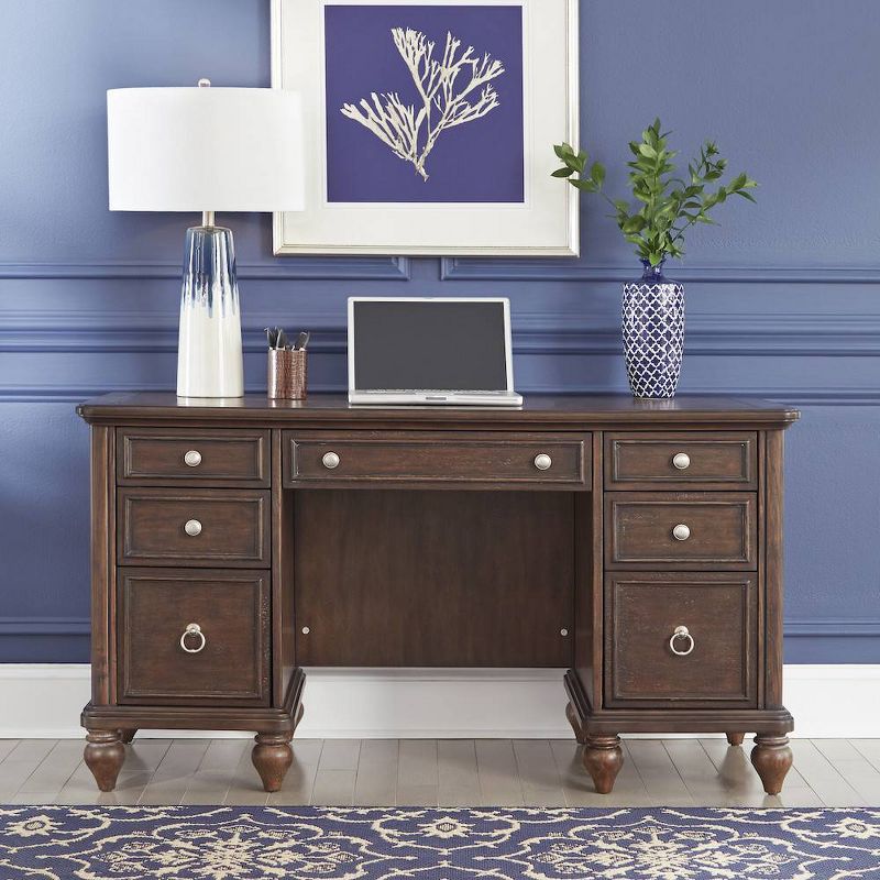 Southport Pedestal Desk Dark Aged Oak - Home Styles