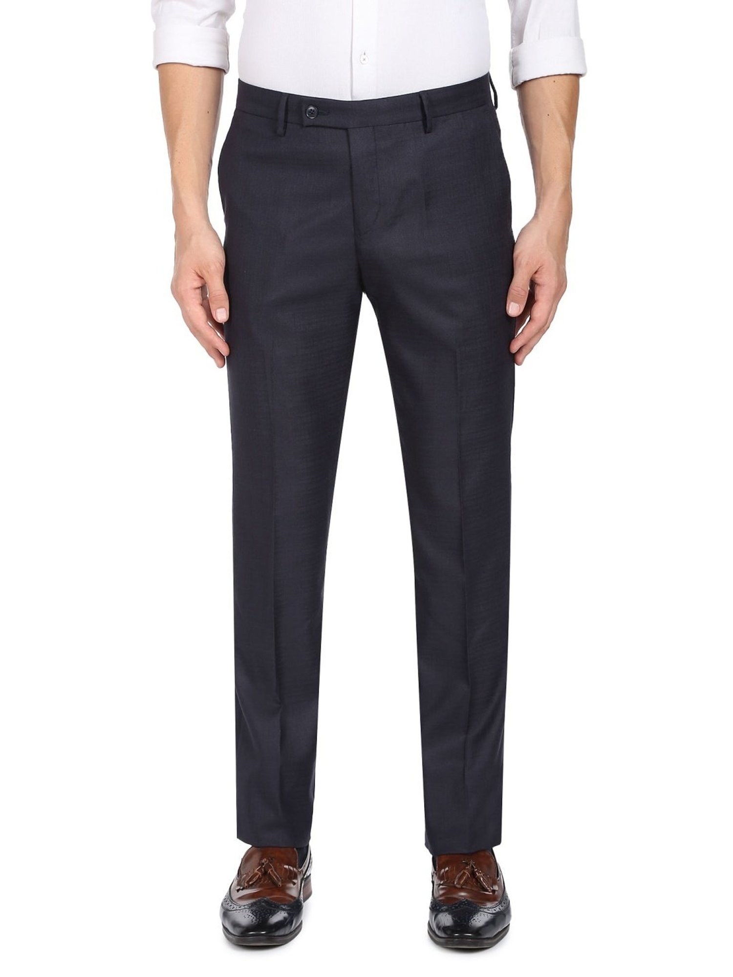Arrow Navy Regular Fit Checks Trousers