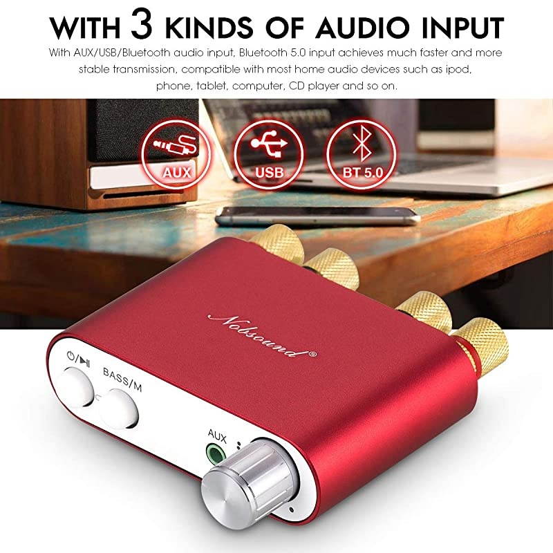 NS10G Mini Bluetooth 50 Digital Amplifier 100W HiFi Amp with Power Supply Red