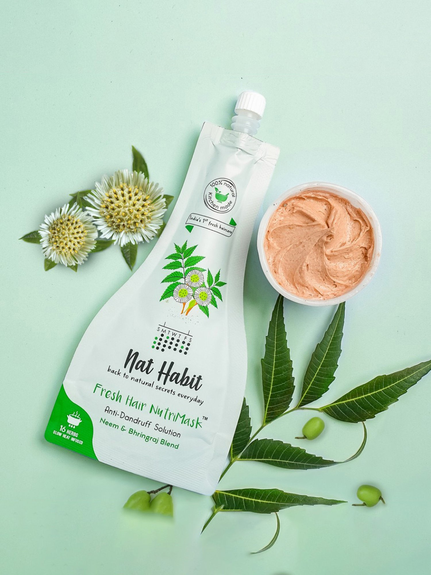 Nat Habit Dual Tooth Kacchi Neem Comb & Neem & Bhringraj Fresh Hair Nutrimask Combo