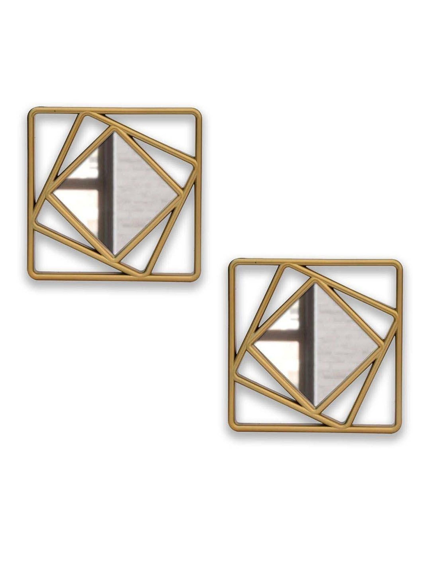 Art Street Gold Plastic Square Shape Decorative Wall Mirror - Set of 2