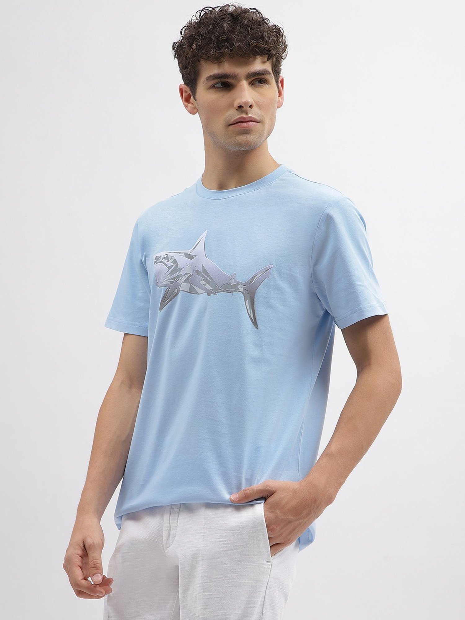Antony Morato Blue Cotton Regular Fit Printed T-Shirt