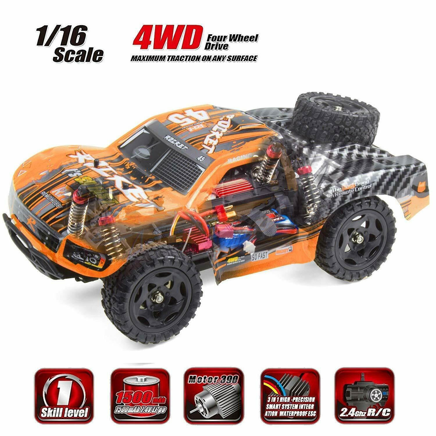 REMO 1/16 RC Truck 4WD High Speed Off-road Car 2.4Ghz Short Course Truck Orange