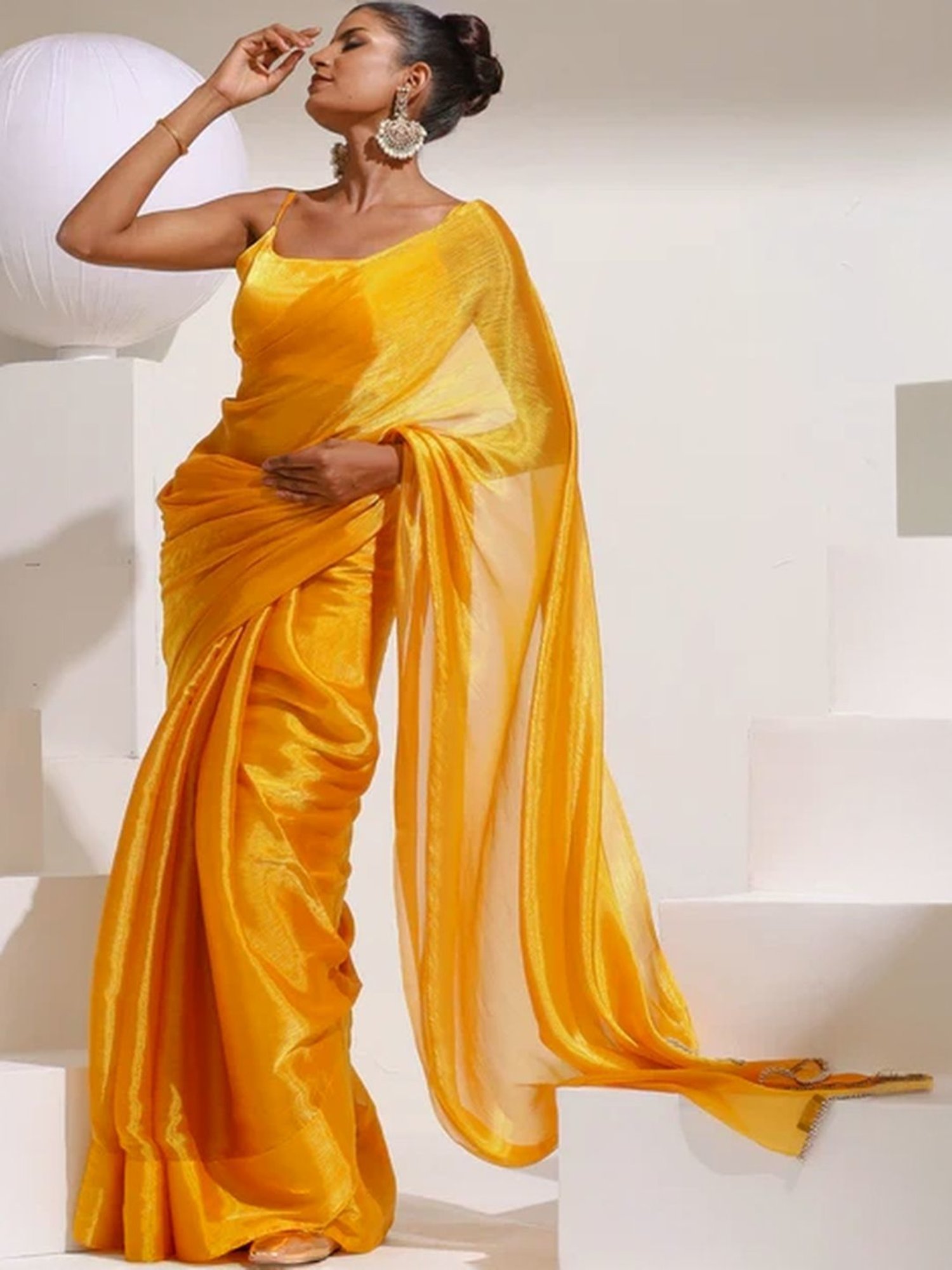 Swtantra Yellow Embellished Saree With Unstitched Blouse