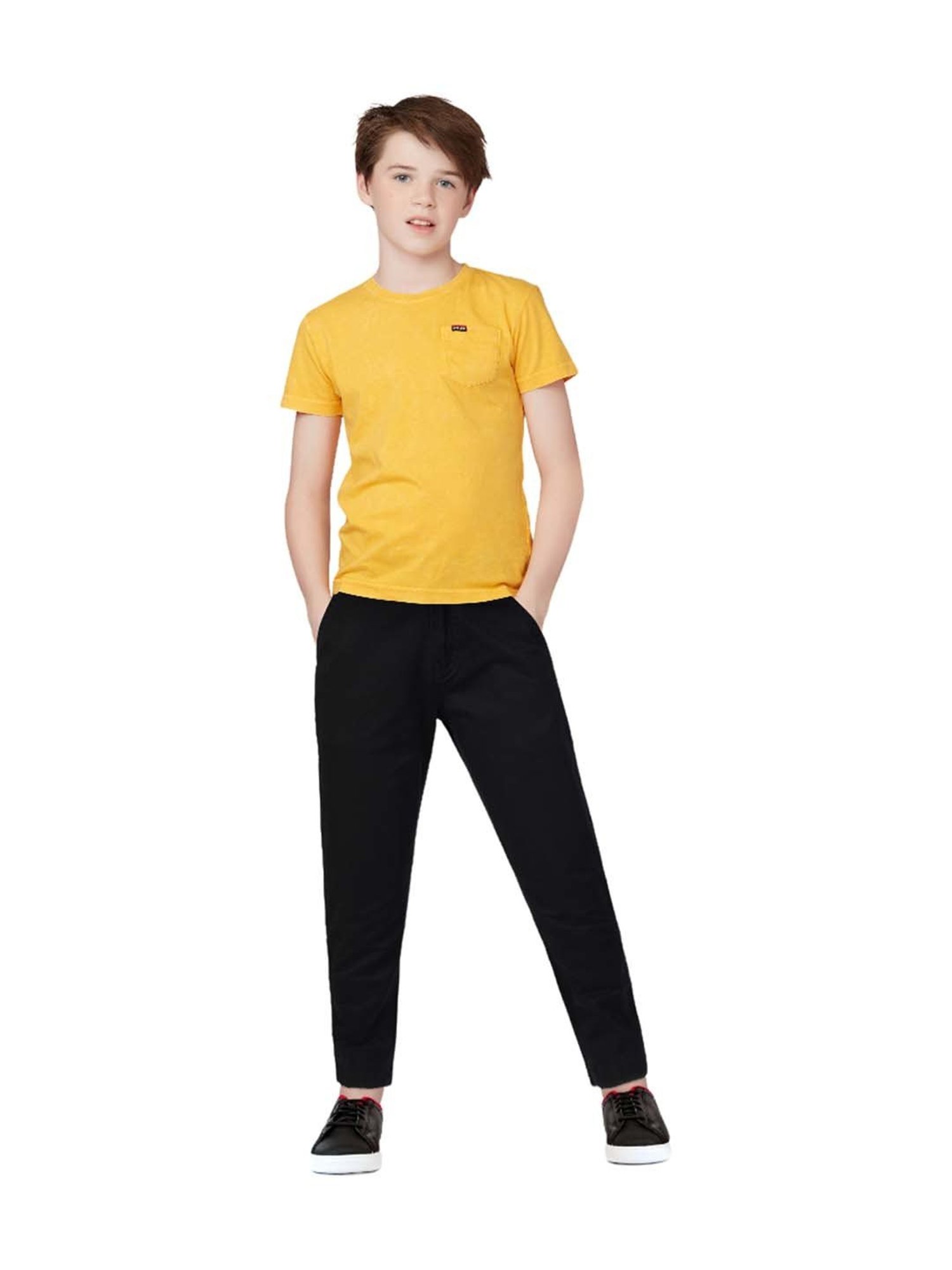 Palm Tree Boys Black Cotton Regular Fit Trousers