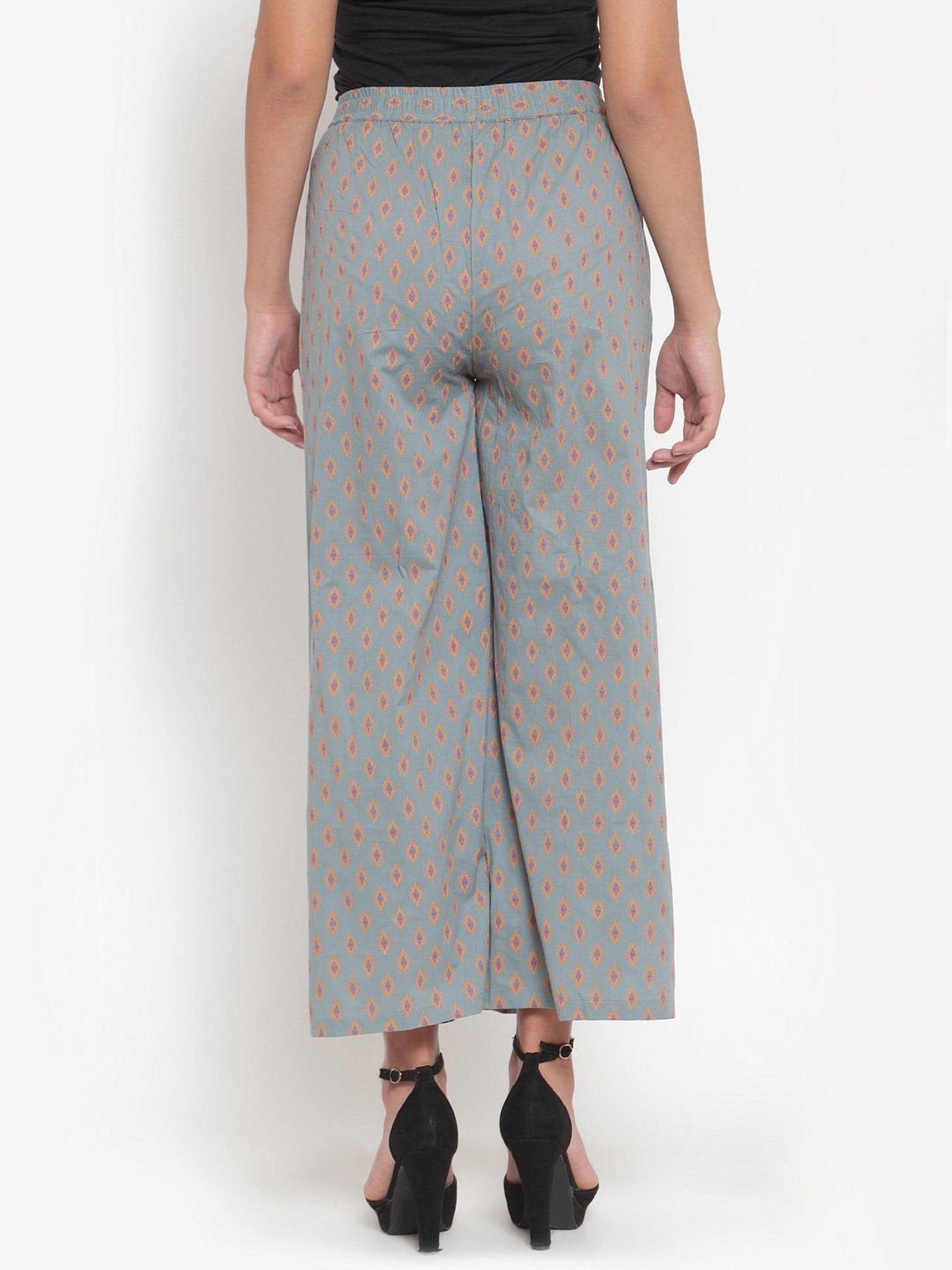 Indibelle Grey Cotton Printed Palazzos