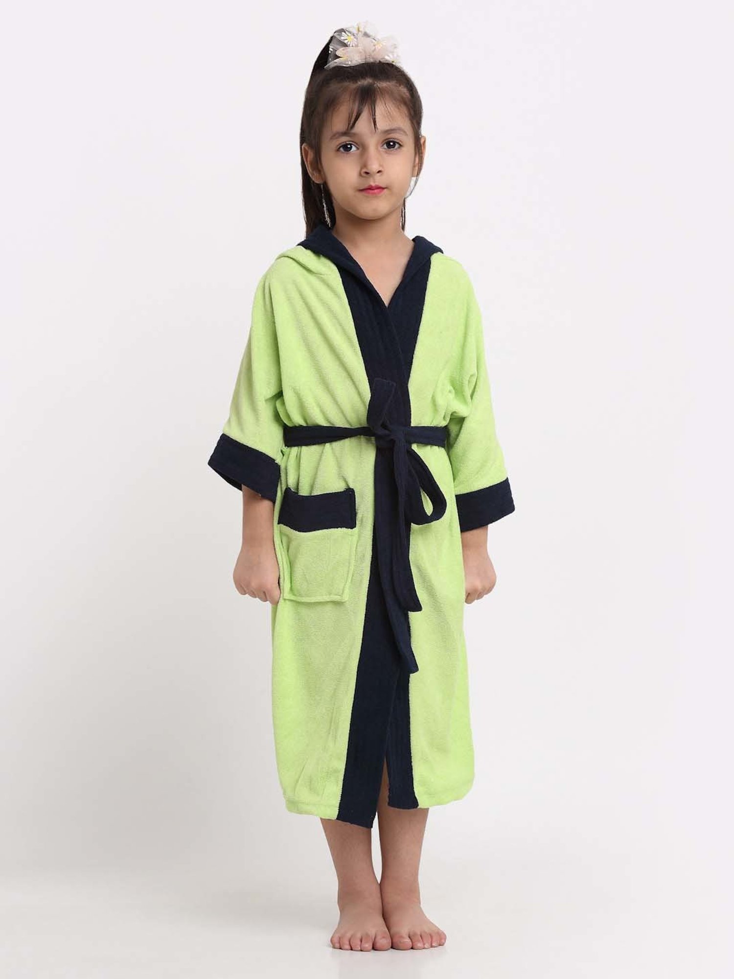 Creeva Melodious Black & Turkish Micro Terry 225 GSM Kids Hooded Bathrobe 4-5 Years With Pocket