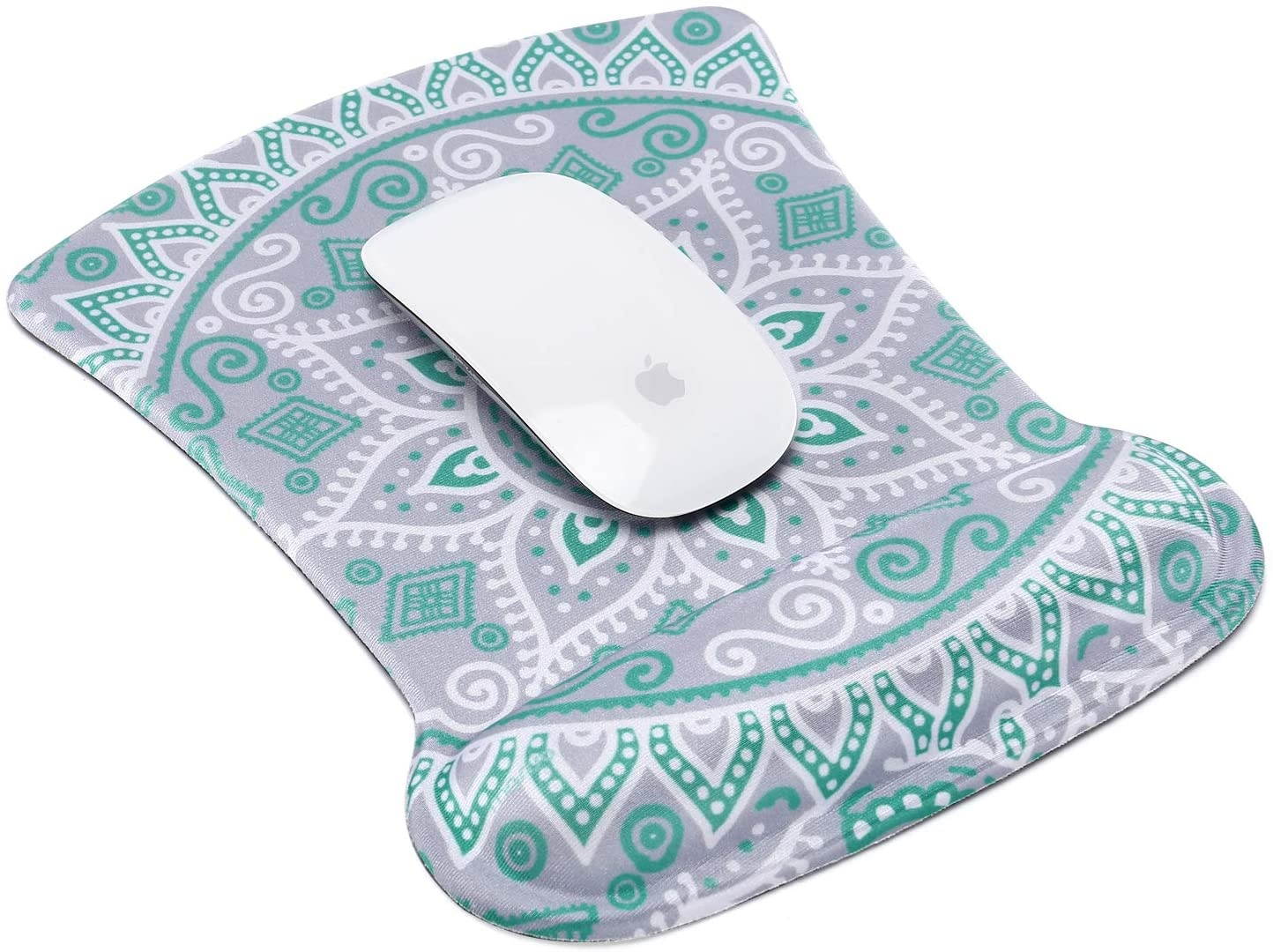 MOSISO Wrist Rest Support for Mouse Pad & Keyboard Set, Ergonomic Mousepad Non-Slip Rubber Base Home/Office Pain Relief & Easy Typing Cushion with Neoprene Cloth & Raised Memory Foam, Mint Mandala