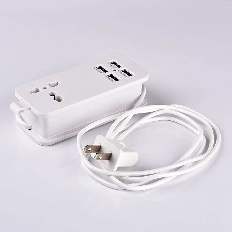Power Strip Portable Travel Charger Outlets 21AMP 1AMP 21W 5Foot Power Supply Cord With Universal Plug Input From 100v240v Power Sockets Charger Station 4 Port 5v 1A21A Charger White