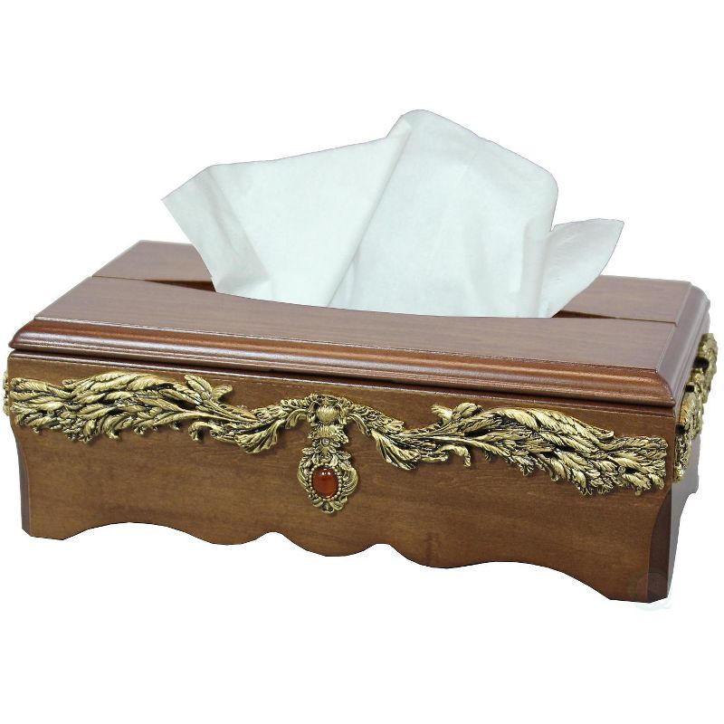 Uniquewise Solid Wood Tissue Box Holder with Gold Accent