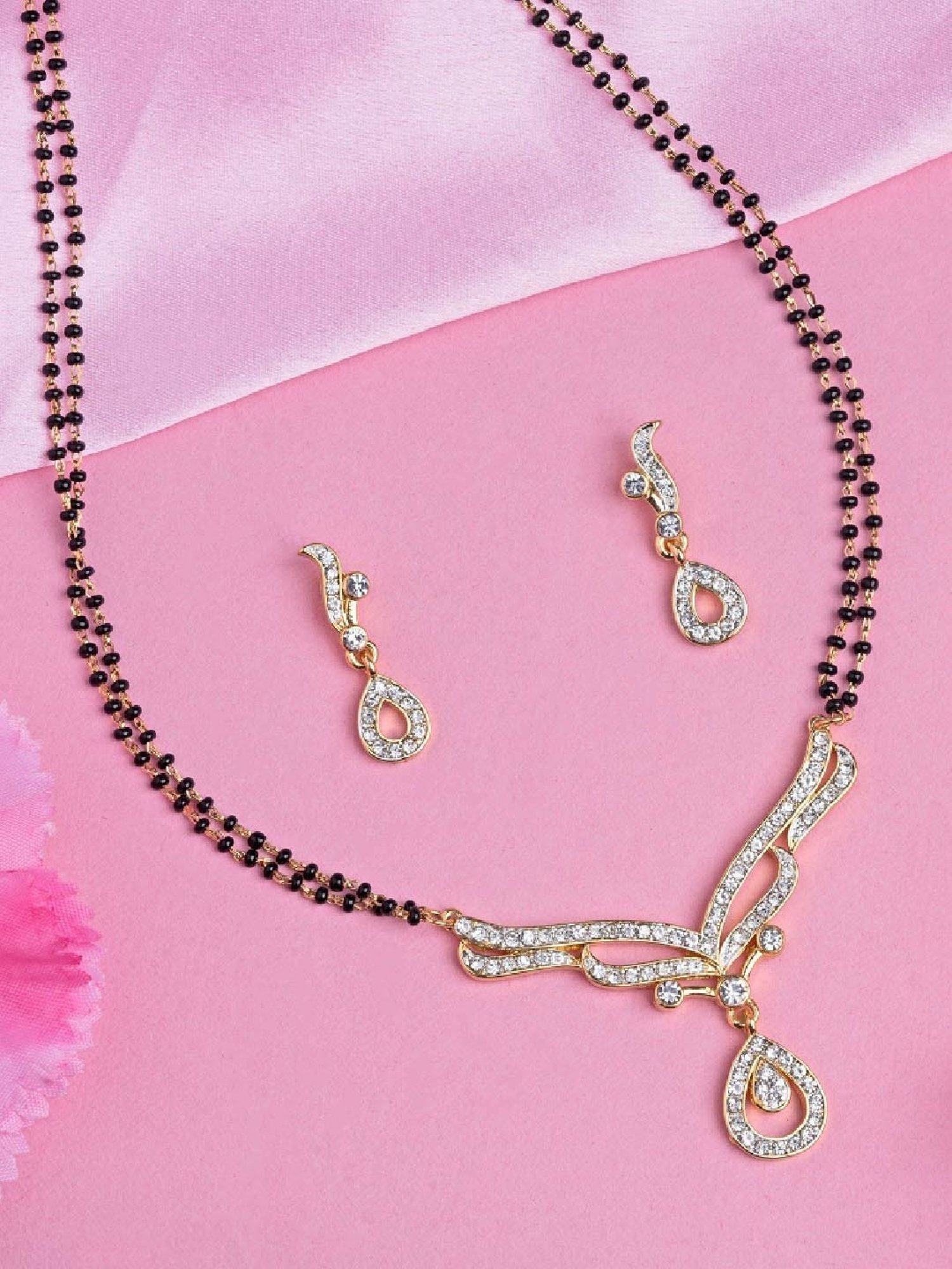 Estele Gold-Plated Adorn Drop Mangalsutra Necklace Set for Women