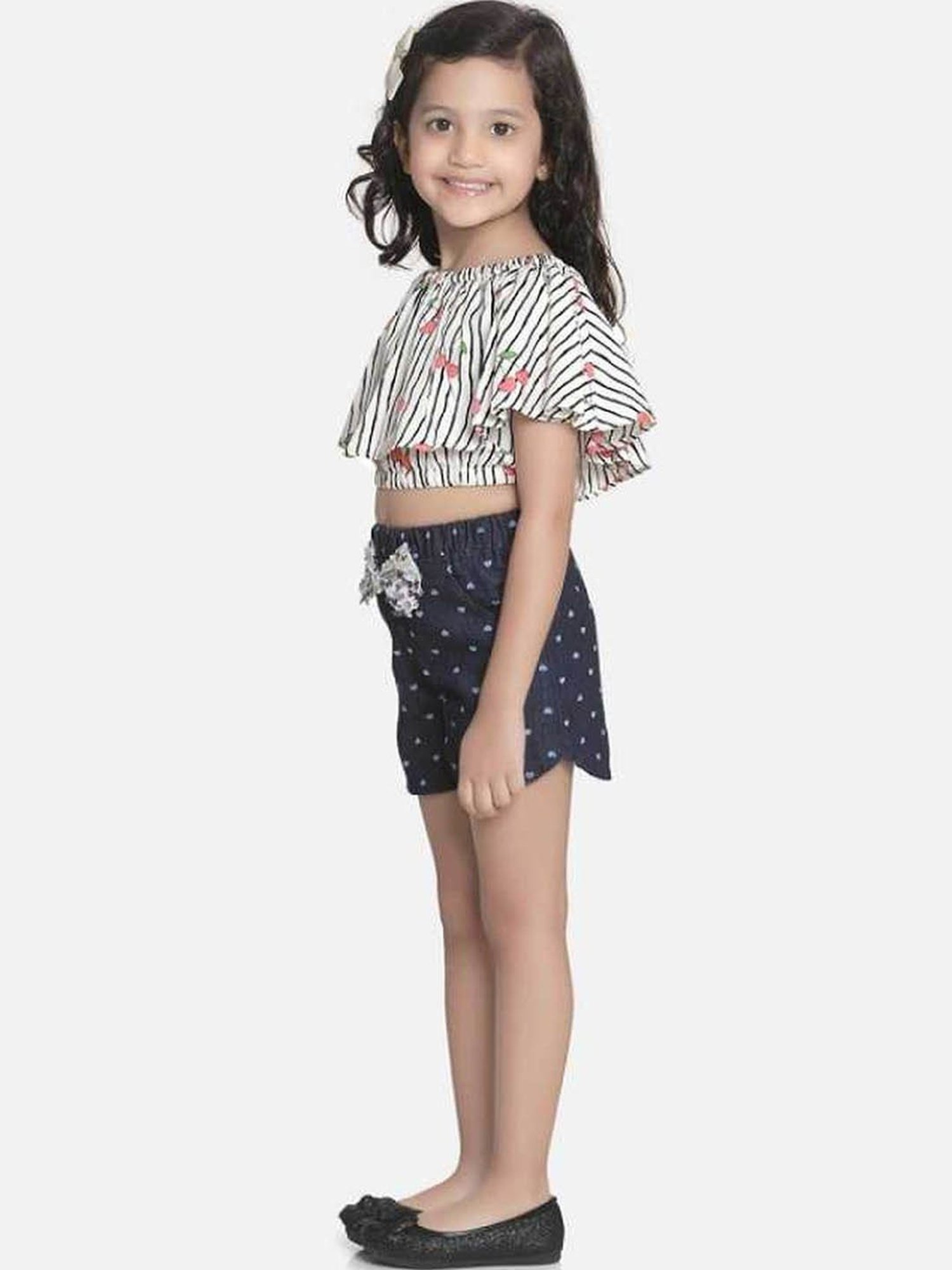 Lilpicks Kids White & Navy Printed Top Set
