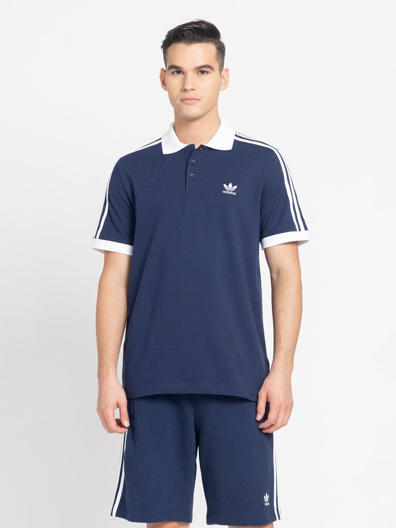 Adidas Originals Night Indigo Regular Fit 3 Striped Polo T-Shirt