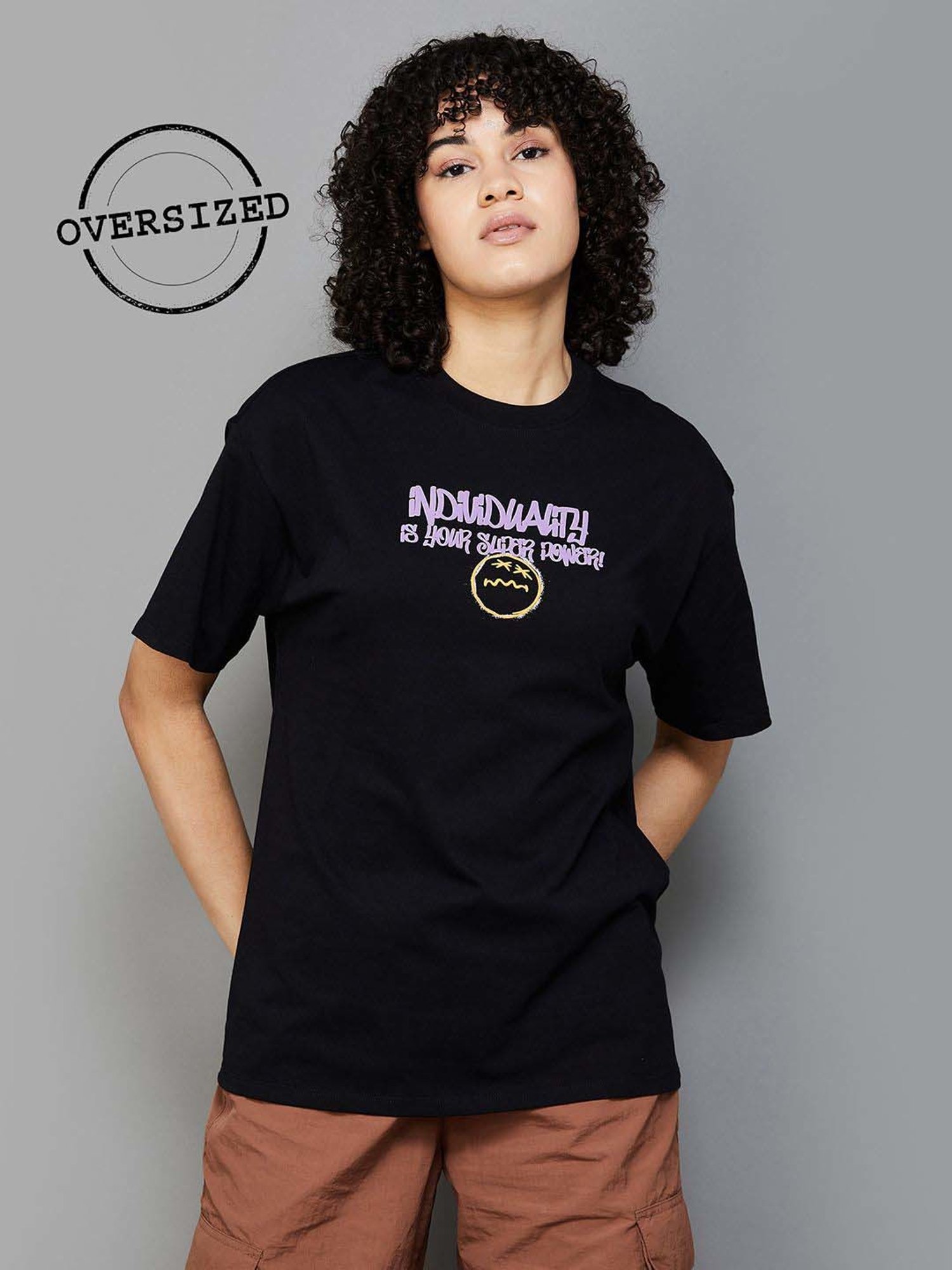 SmileyWorld Black Cotton Printed T-Shirt