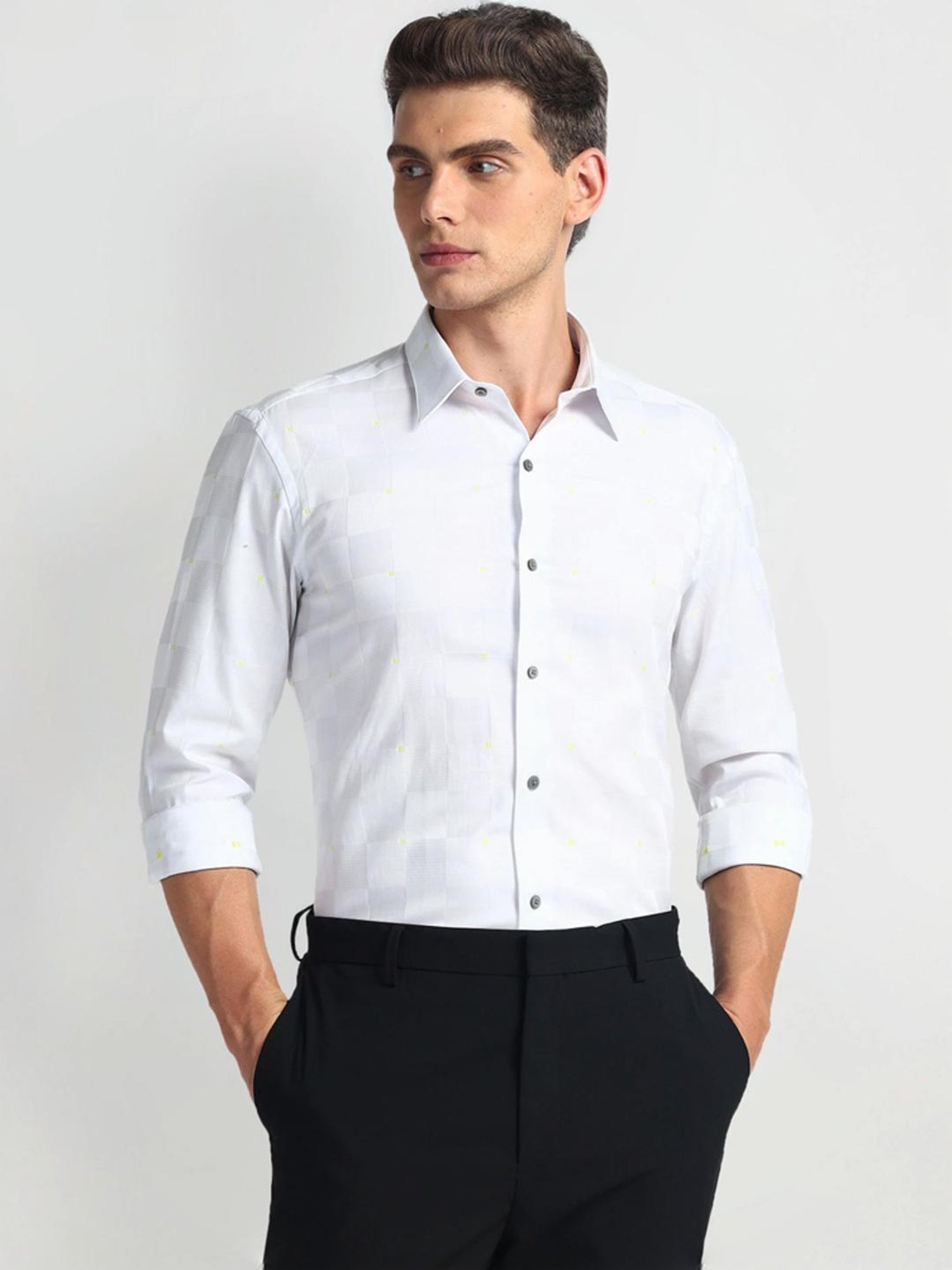 Arrow New York Grey Slim Fit Checks Shirt