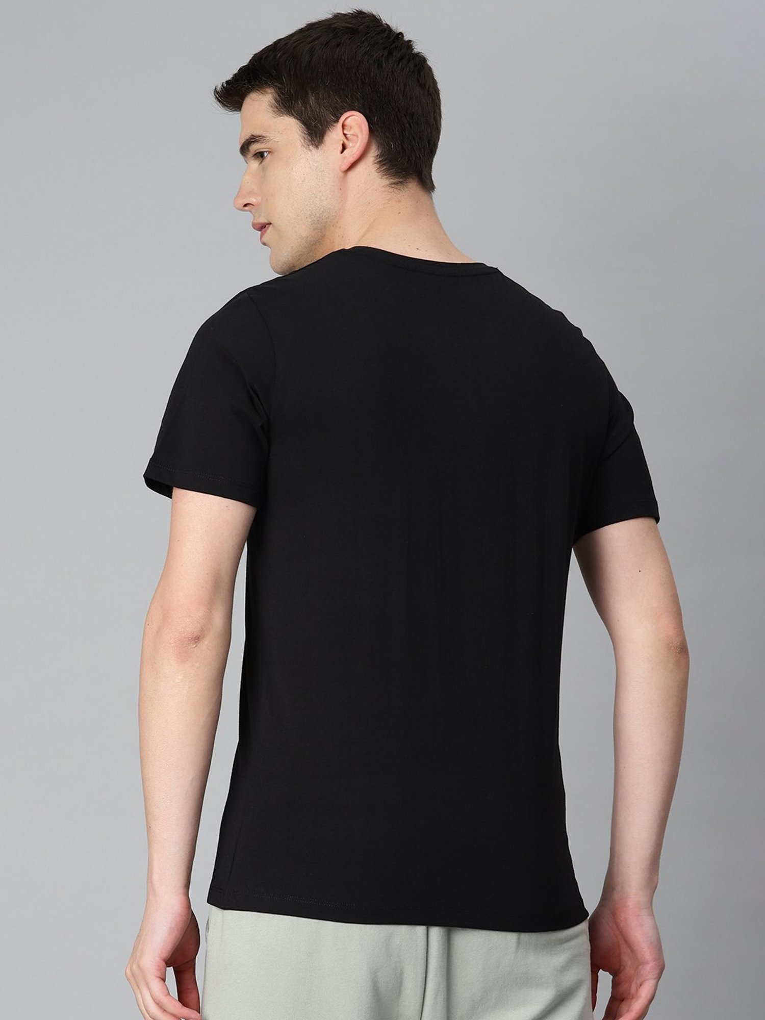 ALCIS Black Regular Fit Printed Crew T-Shirt