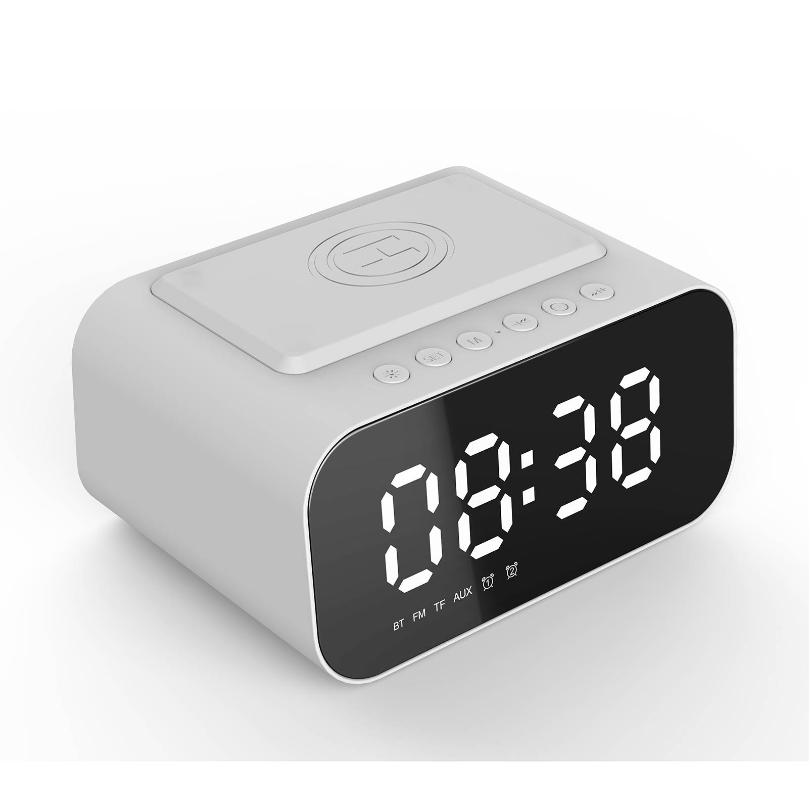 KKmoon BT Speaker LED Digital Clock Multifunctional Sound Box Wireless Charger Desk Clock FM Radio Wireless Charging Device Alarm Clock for Home Office Dormitory
