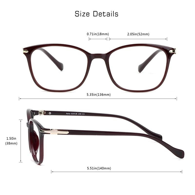 Light Blocking Glasses for Women/Men, Anti Eyestrain, Computer Reading, TV Glasses, Stylish Square Frame, Anti Glare(Red,+5.25 Magnification)