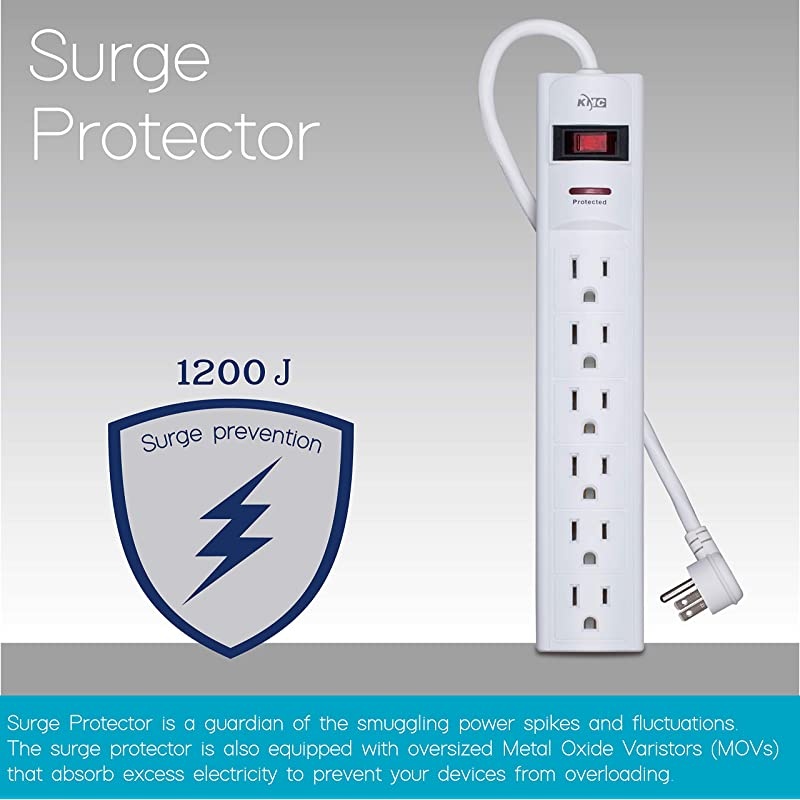 6-Outlet Surge Protector Power Strip with 15-Foot Cord, 1200 Joule, Overload Protection