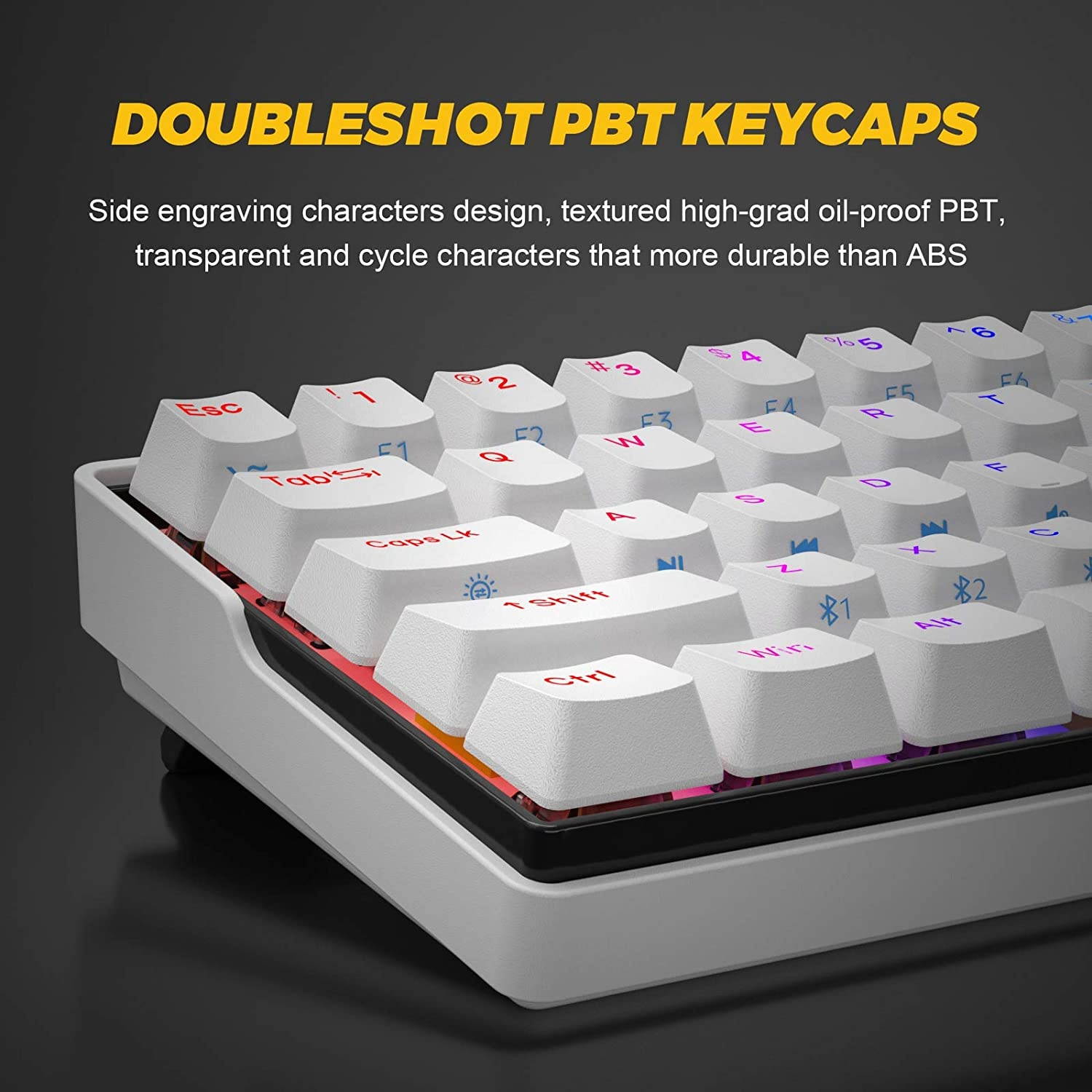 KEMOVE Snowfox Wired/Wireless 60% Mechanical Gaming Keyboard,Hot Swappable Keyboard RGB Backlit PBT Keycaps Full Keys Programmable - 3000mAh Battery (Gateron Red Switch)