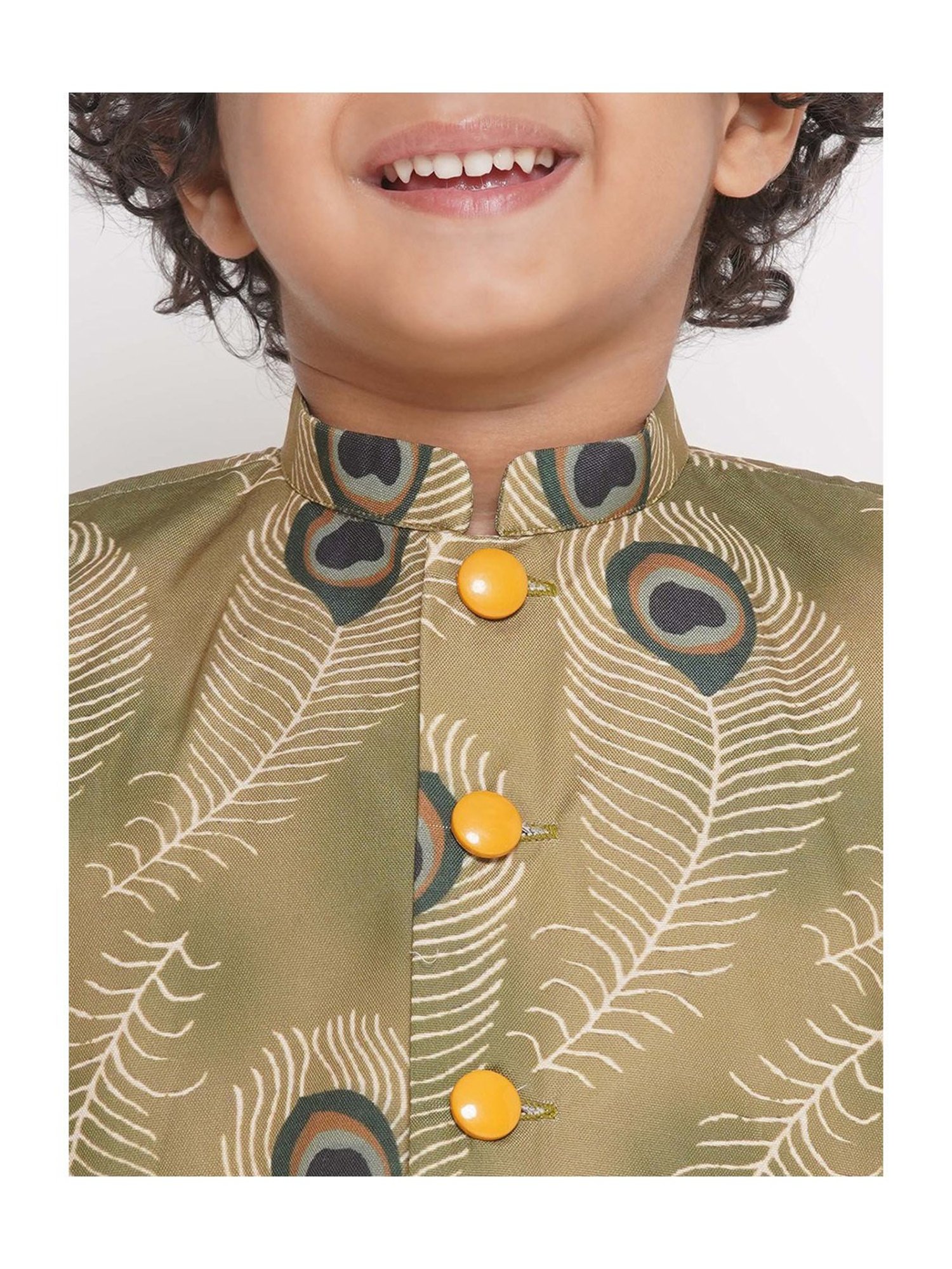Little Bansi Kids Multicolor Printed Full Sleeves Kurta, Dhoti with Jacket